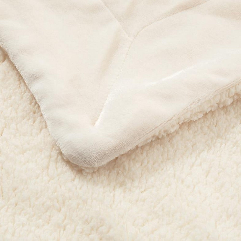 150x200cm Faux Sherpa Lambswool Throw Blanket Reversible Plush Blanket Beige