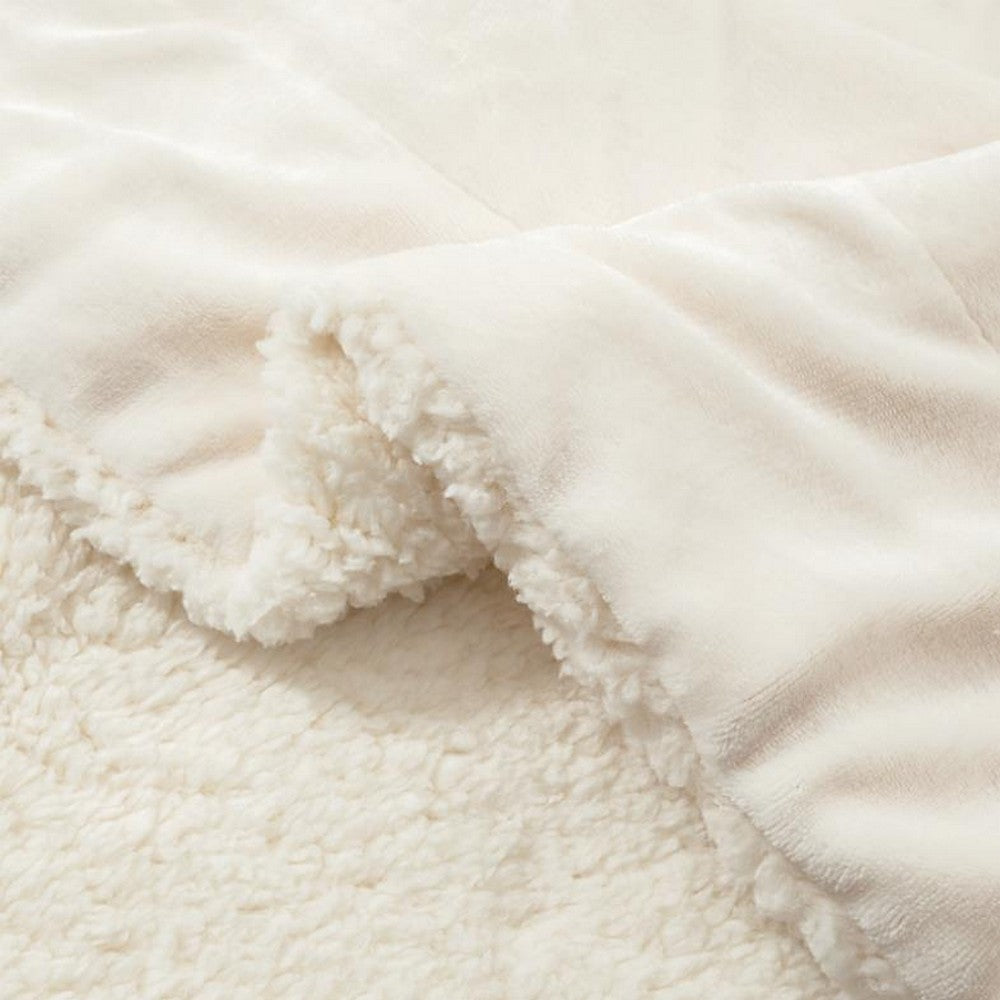 150x200cm Faux Sherpa Lambswool Throw Blanket Reversible Plush Blanket Beige