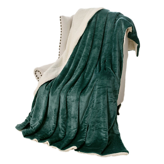 200x230cm Faux Sherpa Lambswool Throw Blanket Reversible Plush Blanket Green