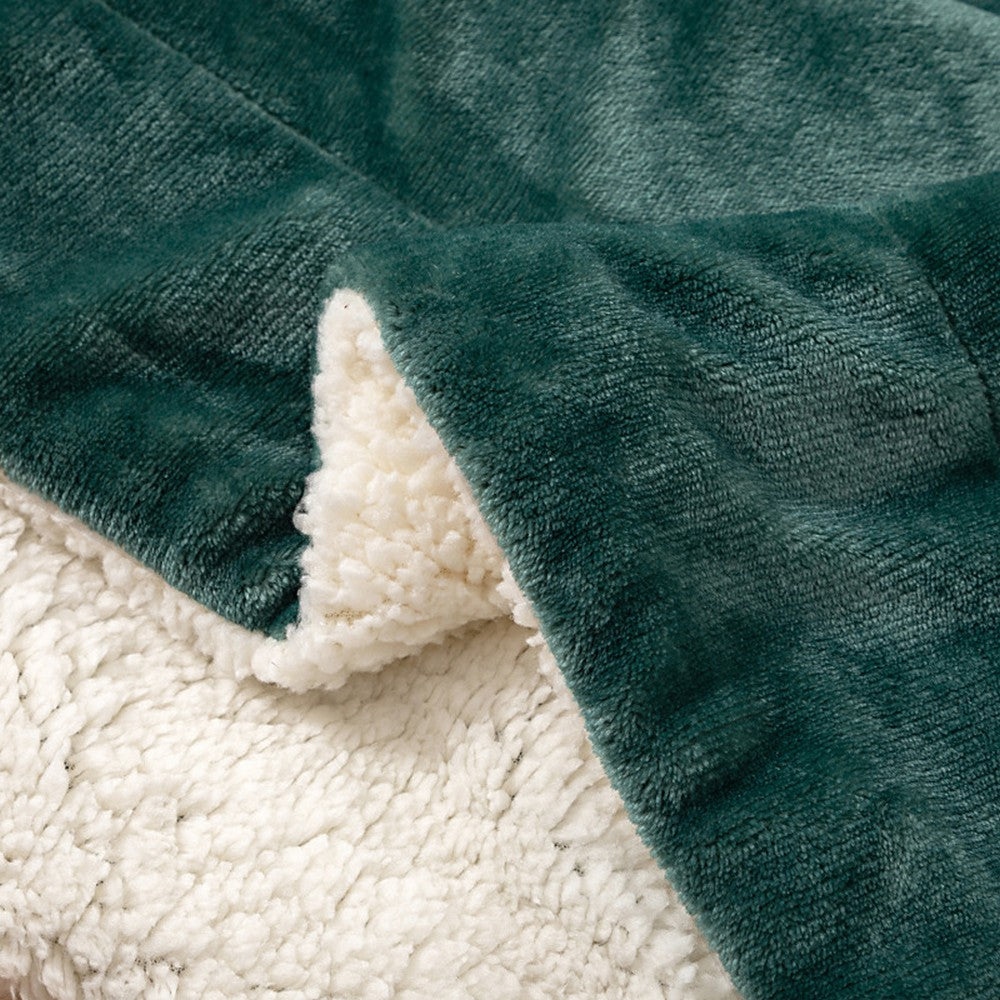 200x230cm Faux Sherpa Lambswool Throw Blanket Reversible Plush Blanket Green
