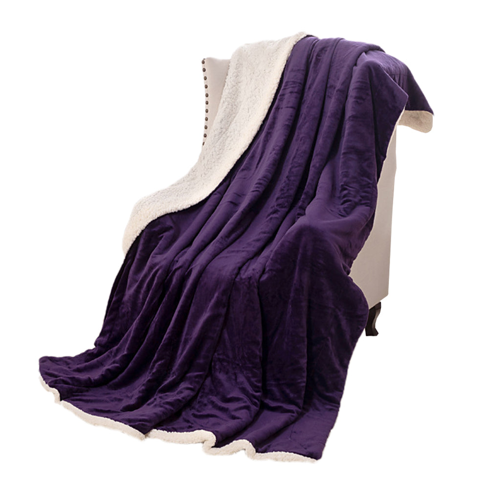 100x150cm Faux Sherpa Lambswool Throw Blanket Reversible Plush Blanket Purple