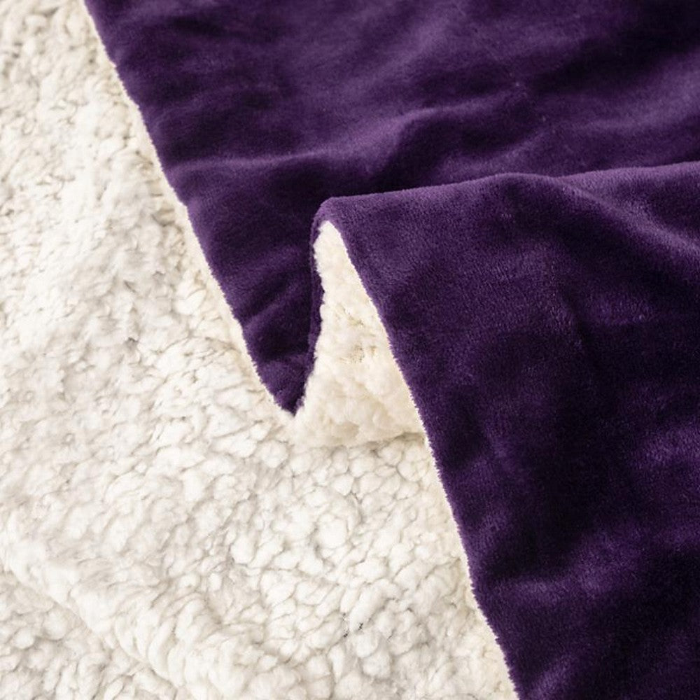 100x150cm Faux Sherpa Lambswool Throw Blanket Reversible Plush Blanket Purple