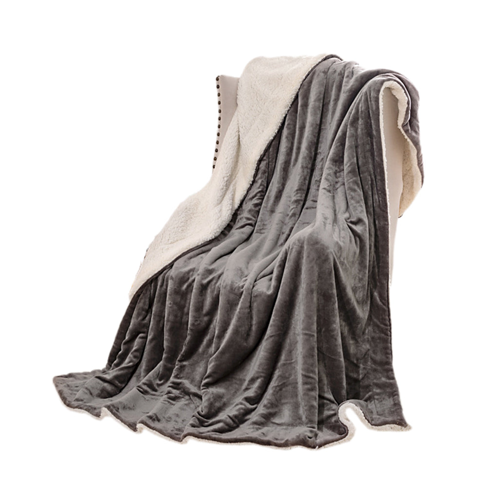 200x230cm Faux Sherpa Lambswool Throw Blanket Reversible Plush Blanket Grey