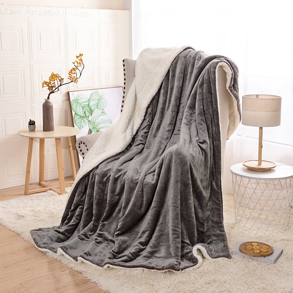 200x230cm Faux Sherpa Lambswool Throw Blanket Reversible Plush Blanket Grey
