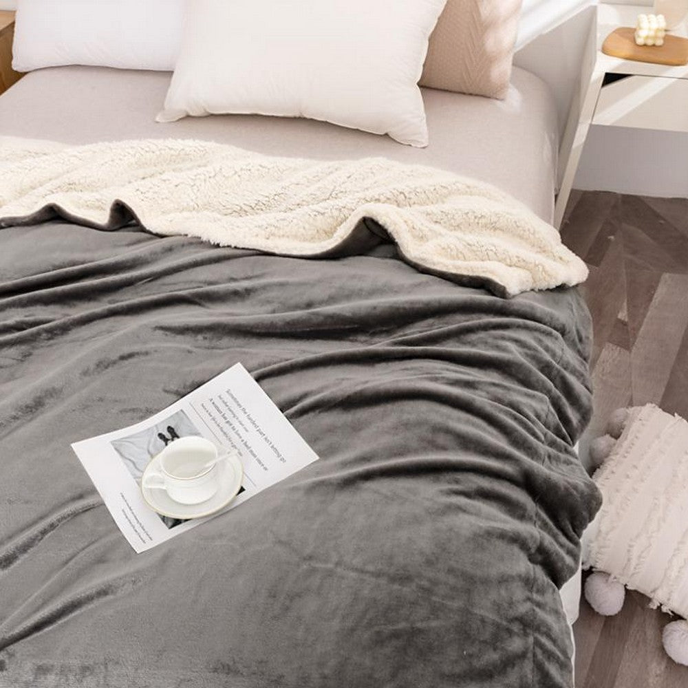 200x230cm Faux Sherpa Lambswool Throw Blanket Reversible Plush Blanket Grey