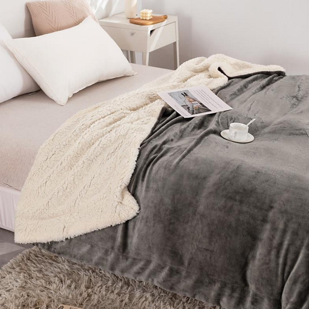 200x230cm Faux Sherpa Lambswool Throw Blanket Reversible Plush Blanket Grey