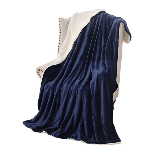 100x150cm Faux Sherpa Lambswool Throw Blanket Reversible Plush Blanket Navy