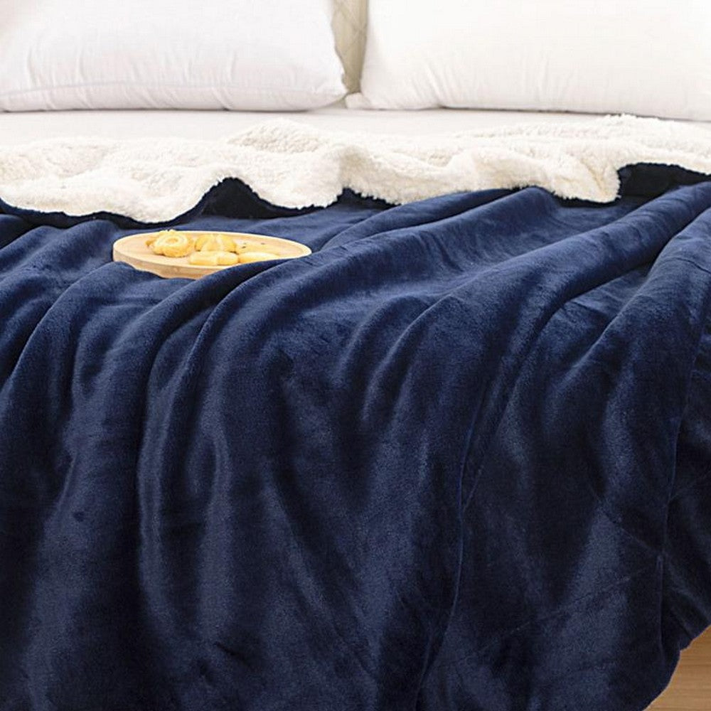 100x150cm Faux Sherpa Lambswool Throw Blanket Reversible Plush Blanket Navy