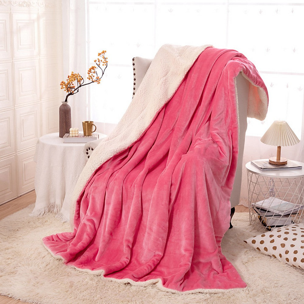 200x230cm Faux Sherpa Lambswool Throw Blanket Reversible Plush Blanket Red