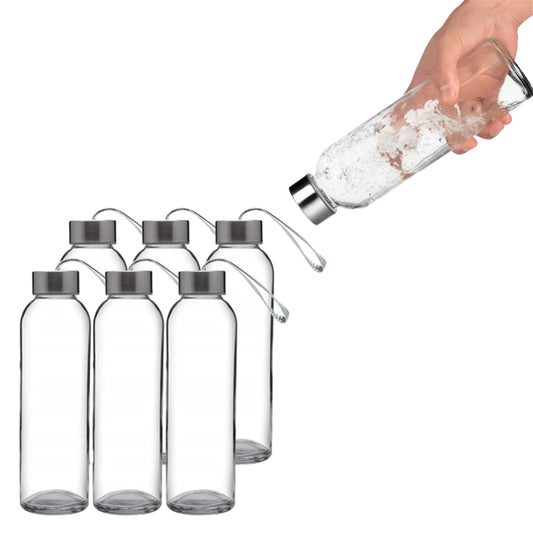 6Pcs 500ml Sports Glass Water Bottle Set with Cord Handle Juice Beverage Storage