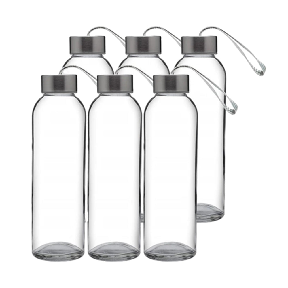 6Pcs 500ml Sports Glass Water Bottle Set with Cord Handle Juice Beverage Storage