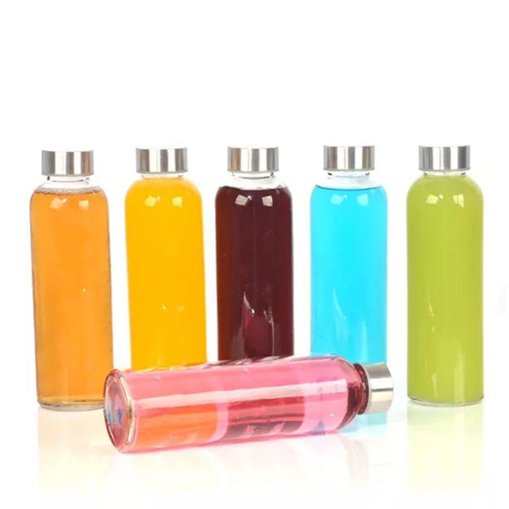 6Pcs 500ml Sports Glass Water Bottle Set with Cord Handle Juice Beverage Storage