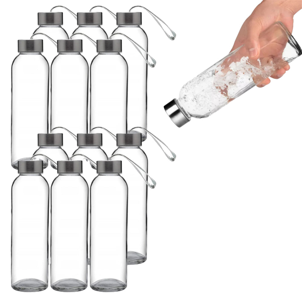 12Pcs 500ml Sport Glass Water Bottle Set with Cord Handle Juice Beverage Storage