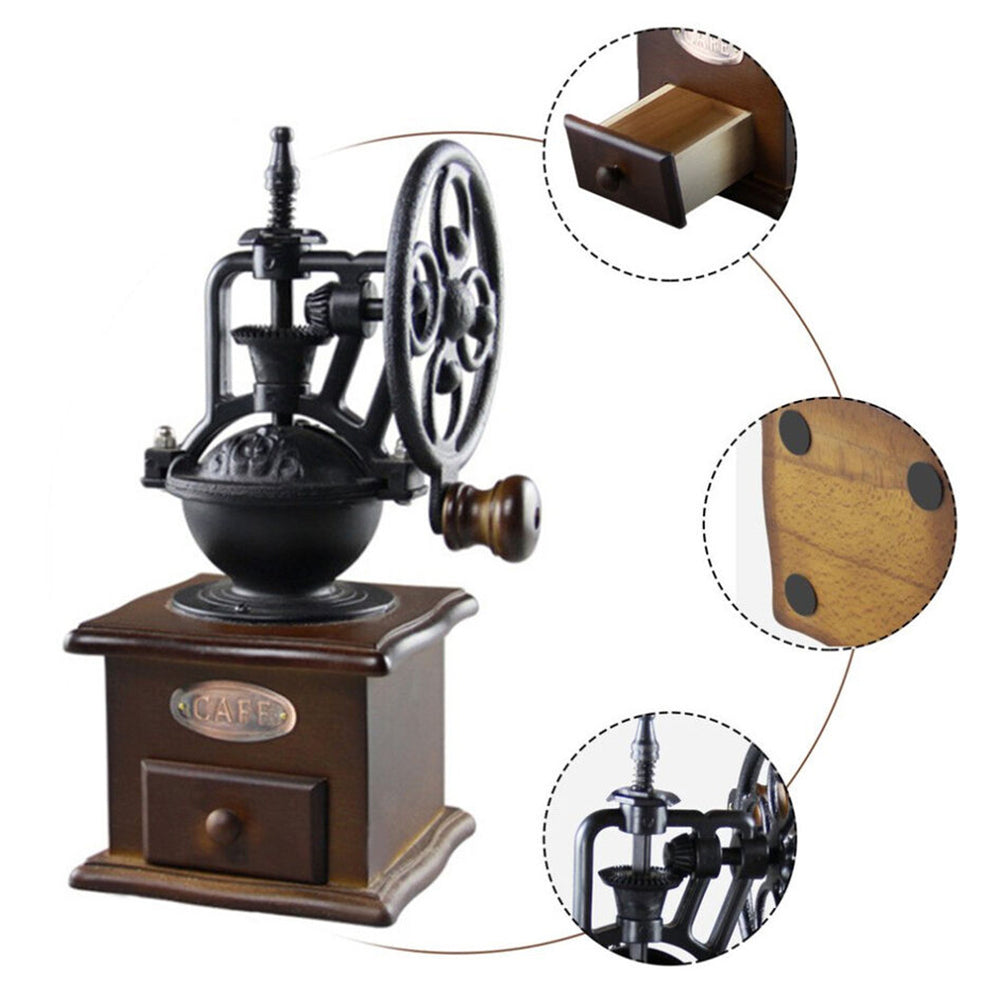Vintage Manual Coffee Grinder Wheel Design Coffee Bean Hand Coffee Mill Grinding