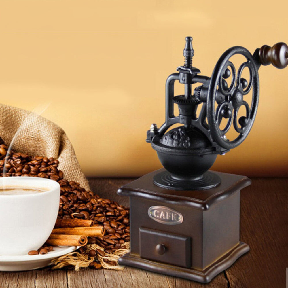 Vintage Manual Coffee Grinder Wheel Design Coffee Bean Hand Coffee Mill Grinding