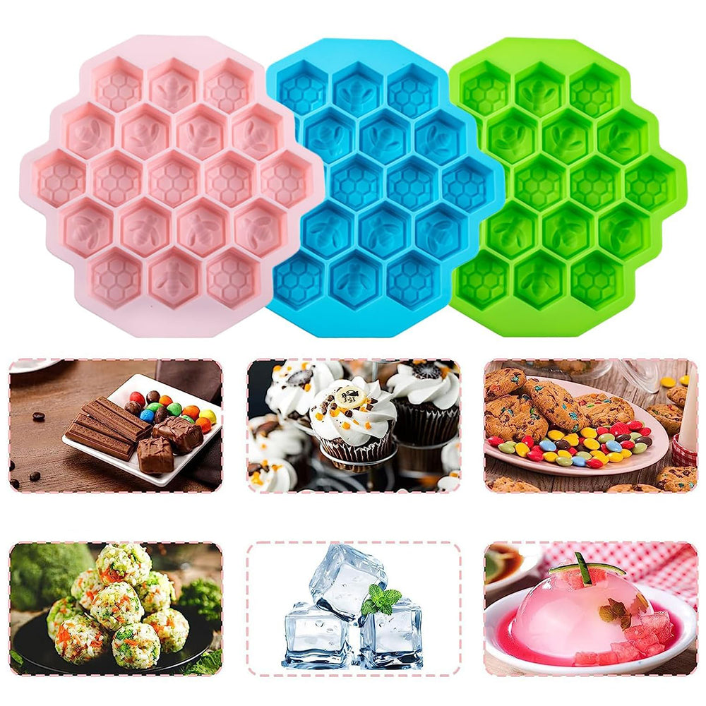 3Pcs 19 Cell Silicone Bee Honeycomb Cake Mould Chocolate Soap Bakeware Mold