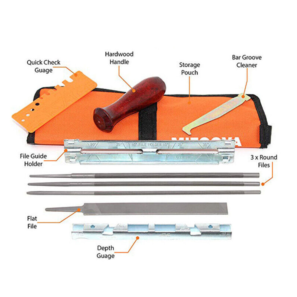 9Pcs Chainsaw Sharpening Filing File Kit with Storage Bag Chain Sharpener Saw