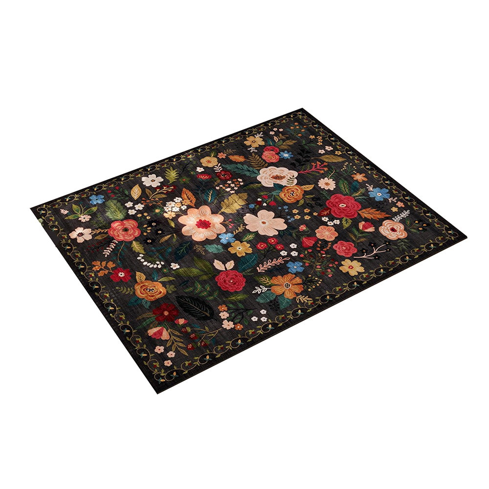 60x90cm Door Mat Indoor Entrance Rug Washable Boho Floral Small Area Rug Black