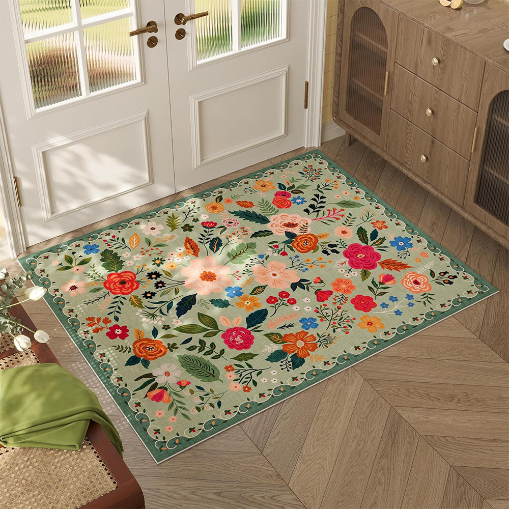 50x80cm Door Mat Indoor Entrance Rug Washable Boho Floral Small Area Rug Green