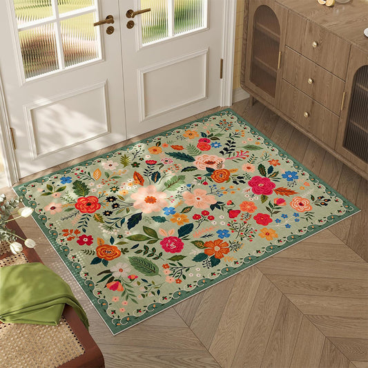 60x90cm Door Mat Indoor Entrance Rug Washable Boho Floral Small Area Rug Green
