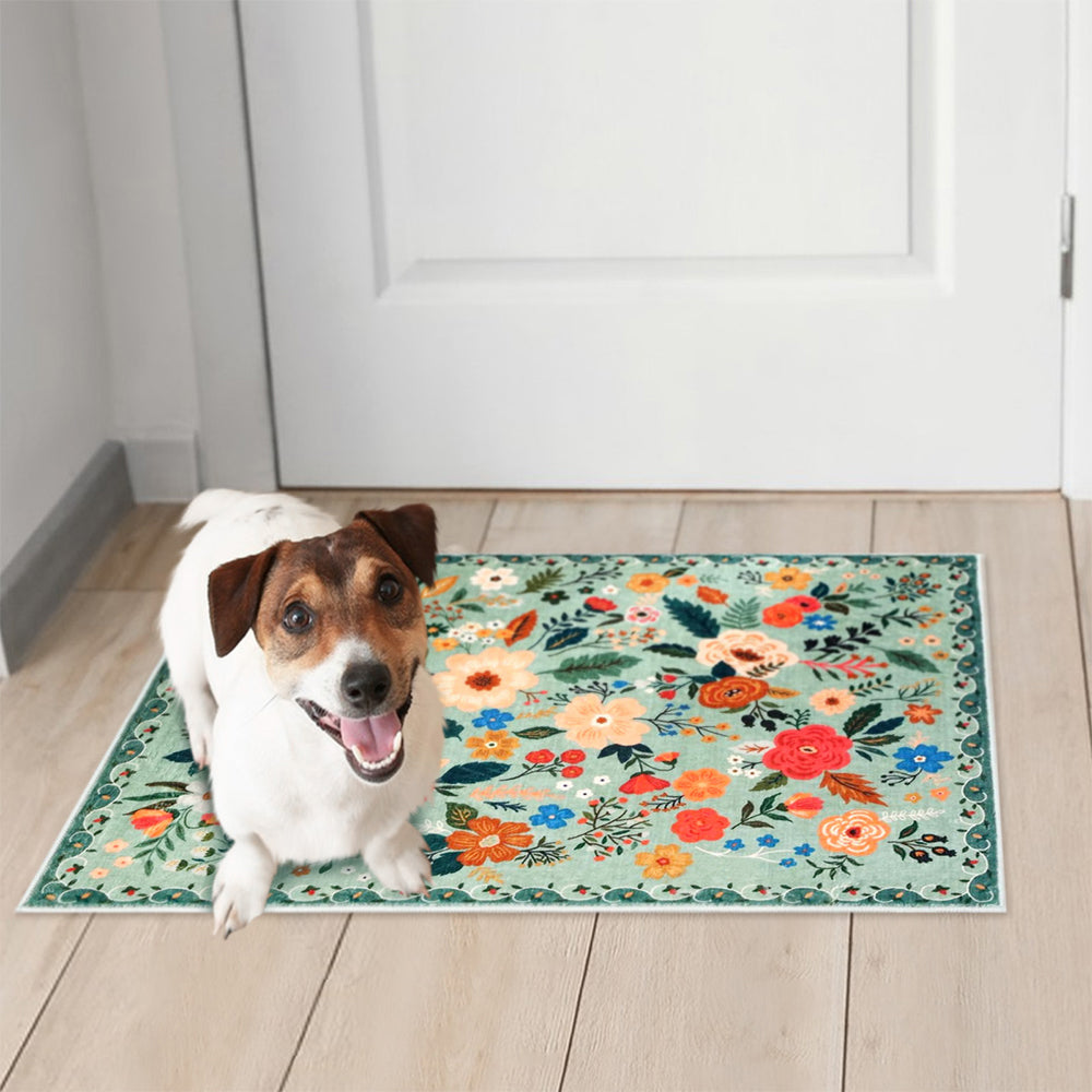 60x90cm Door Mat Indoor Entrance Rug Washable Boho Floral Small Area Rug Green