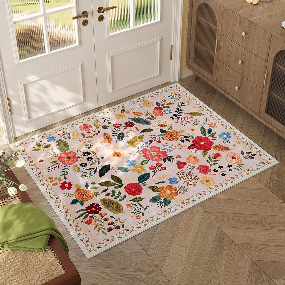 60x90cm Door Mat Indoor Entrance Rug Washable Boho Floral Small Area Rug Pink