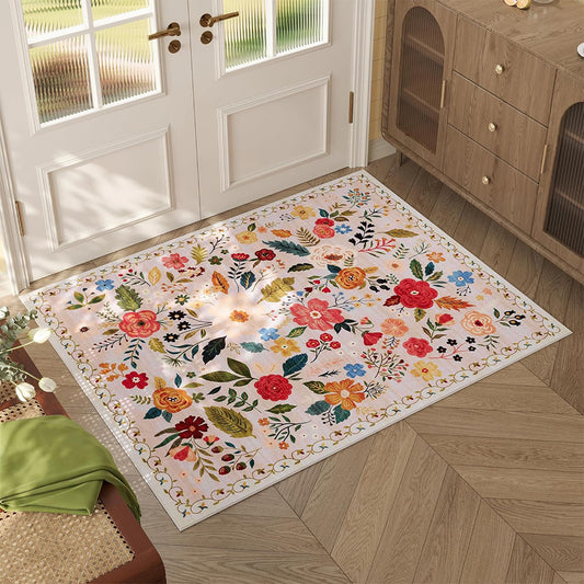 60x90cm Door Mat Indoor Entrance Rug Washable Boho Floral Small Area Rug Pink