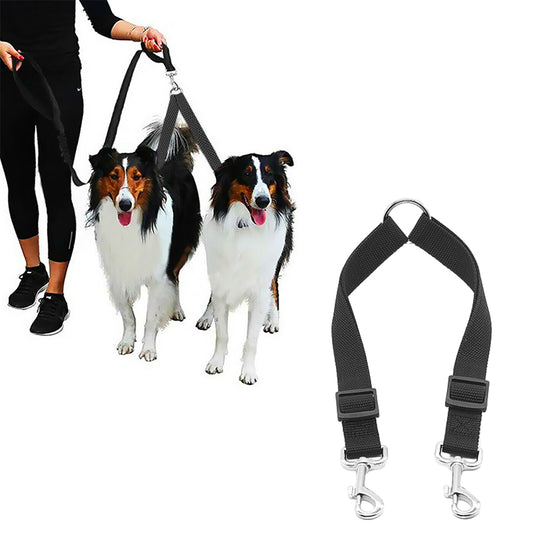 Adjustable Dual Dog Leash Lead Walk 2 Dogs with One Lead Coupler Black L