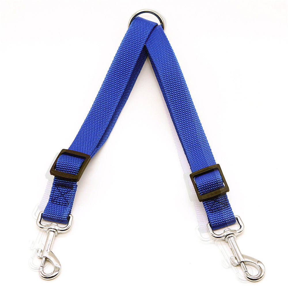 Adjustable Dual Dog Leash Lead Walk 2 Dogs with One Lead Coupler Blue L