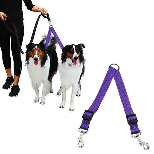 Adjustable Dual Dog Leash Lead Walk 2 Dogs with One Lead Coupler Purple L