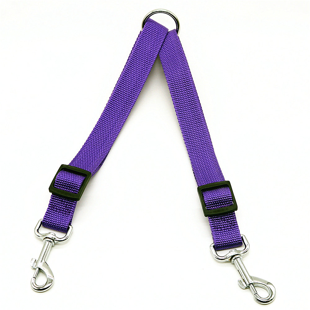 Adjustable Dual Dog Leash Lead Walk 2 Dogs with One Lead Coupler Purple L