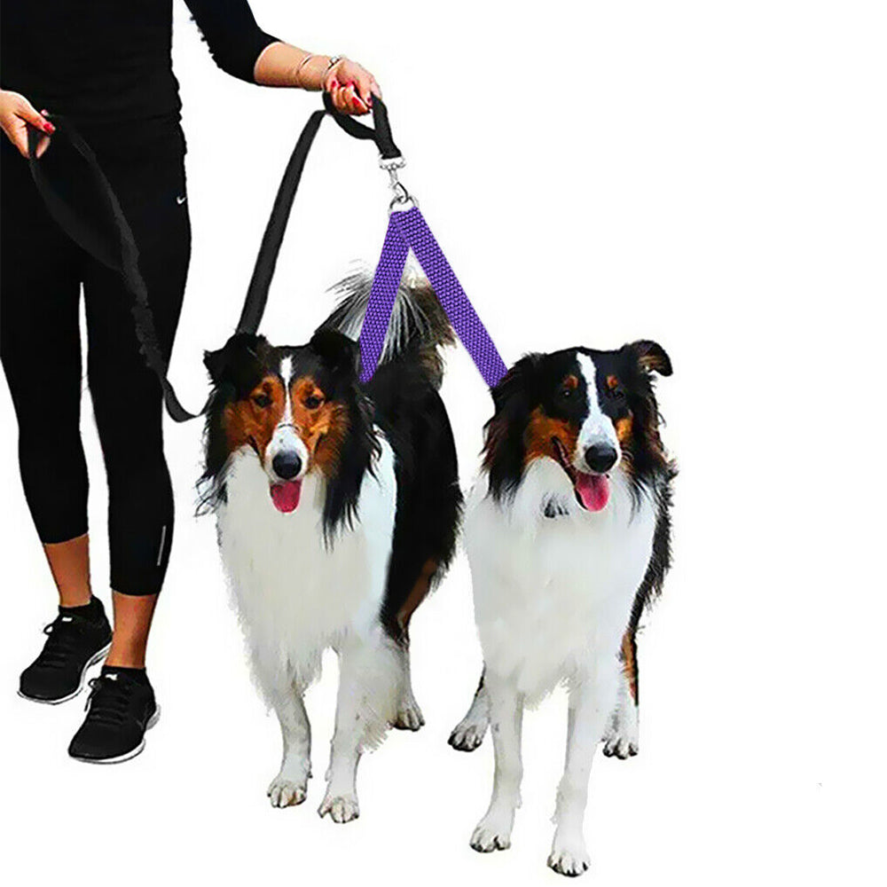 Adjustable Dual Dog Leash Lead Walk 2 Dogs with One Lead Coupler Purple L