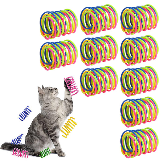 40Pcs Cat Kitten Colorful Plastic Spring Bouncy Toy Coil Teasing Playing Cat Toy