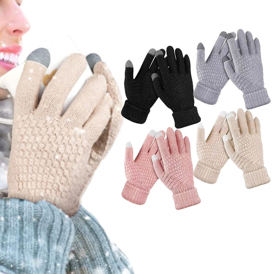 4 Pairs Winter Thermal Lined Warm Gloves Men Women Touchscreen Knitted Gloves