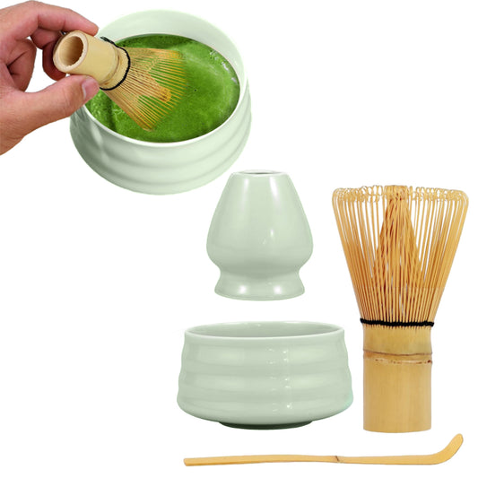 4Pcs Traditional Japanese Matcha Tea Set Bowl Whisk Scoop Accessories Cyan