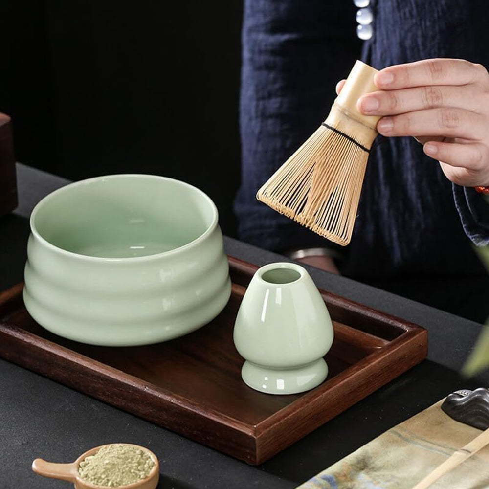 4Pcs Traditional Japanese Matcha Tea Set Bowl Whisk Scoop Accessories Cyan