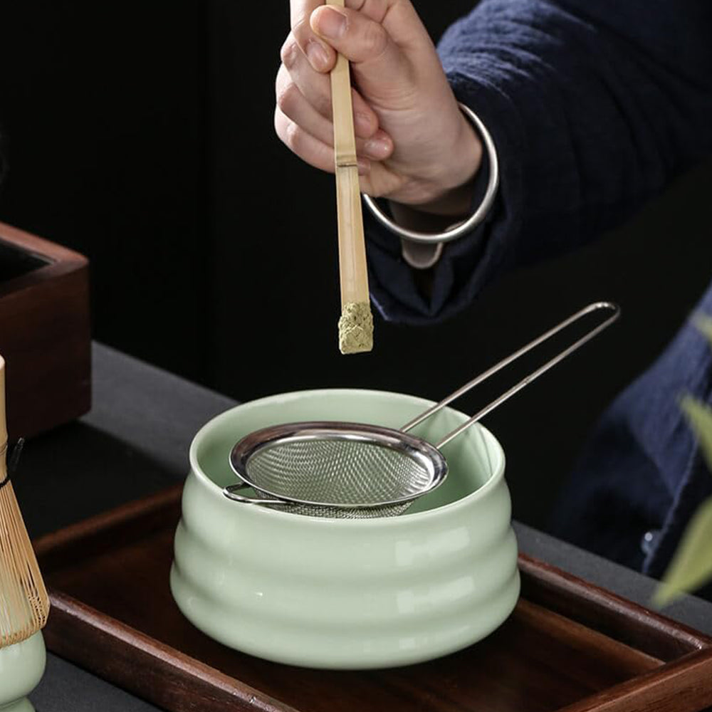 4Pcs Traditional Japanese Matcha Tea Set Bowl Whisk Scoop Accessories Cyan