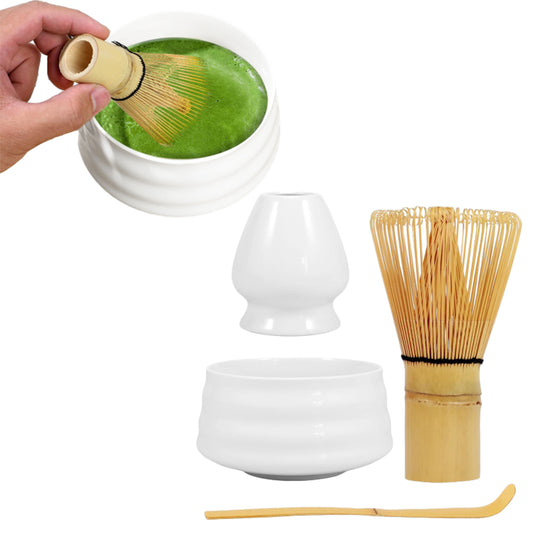 4Pcs Traditional Japanese Matcha Tea Set Bowl Whisk Scoop Accessories White