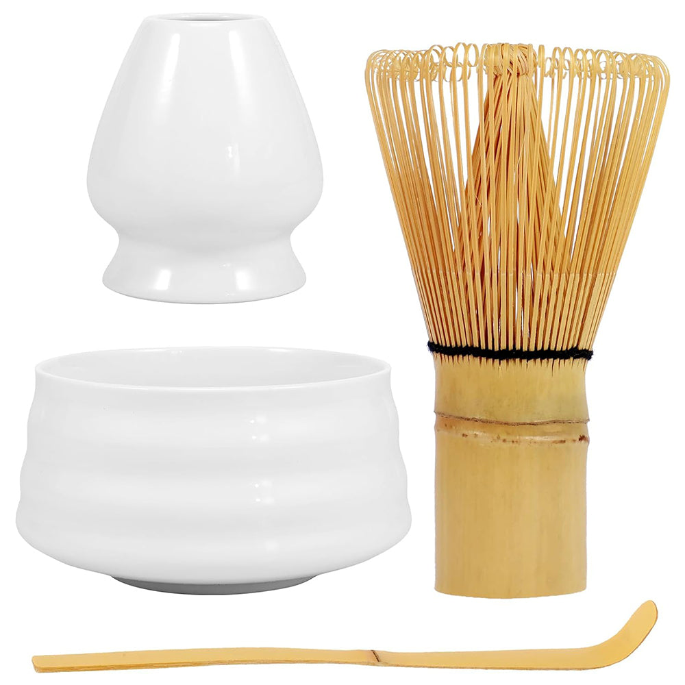 4Pcs Traditional Japanese Matcha Tea Set Bowl Whisk Scoop Accessories White