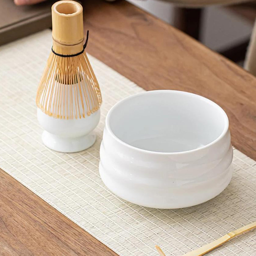 4Pcs Traditional Japanese Matcha Tea Set Bowl Whisk Scoop Accessories White