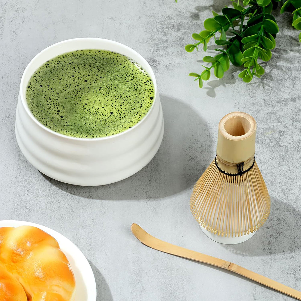 4Pcs Traditional Japanese Matcha Tea Set Bowl Whisk Scoop Accessories White