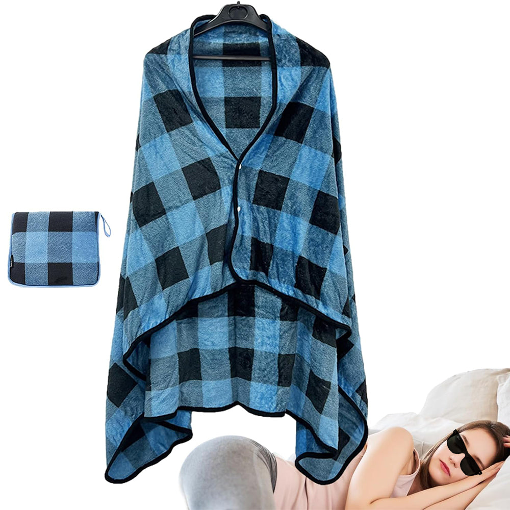 3 in 1 Plane Shawl Blanket Soft Travel Blanket Pillow with Luggage Strap Blue