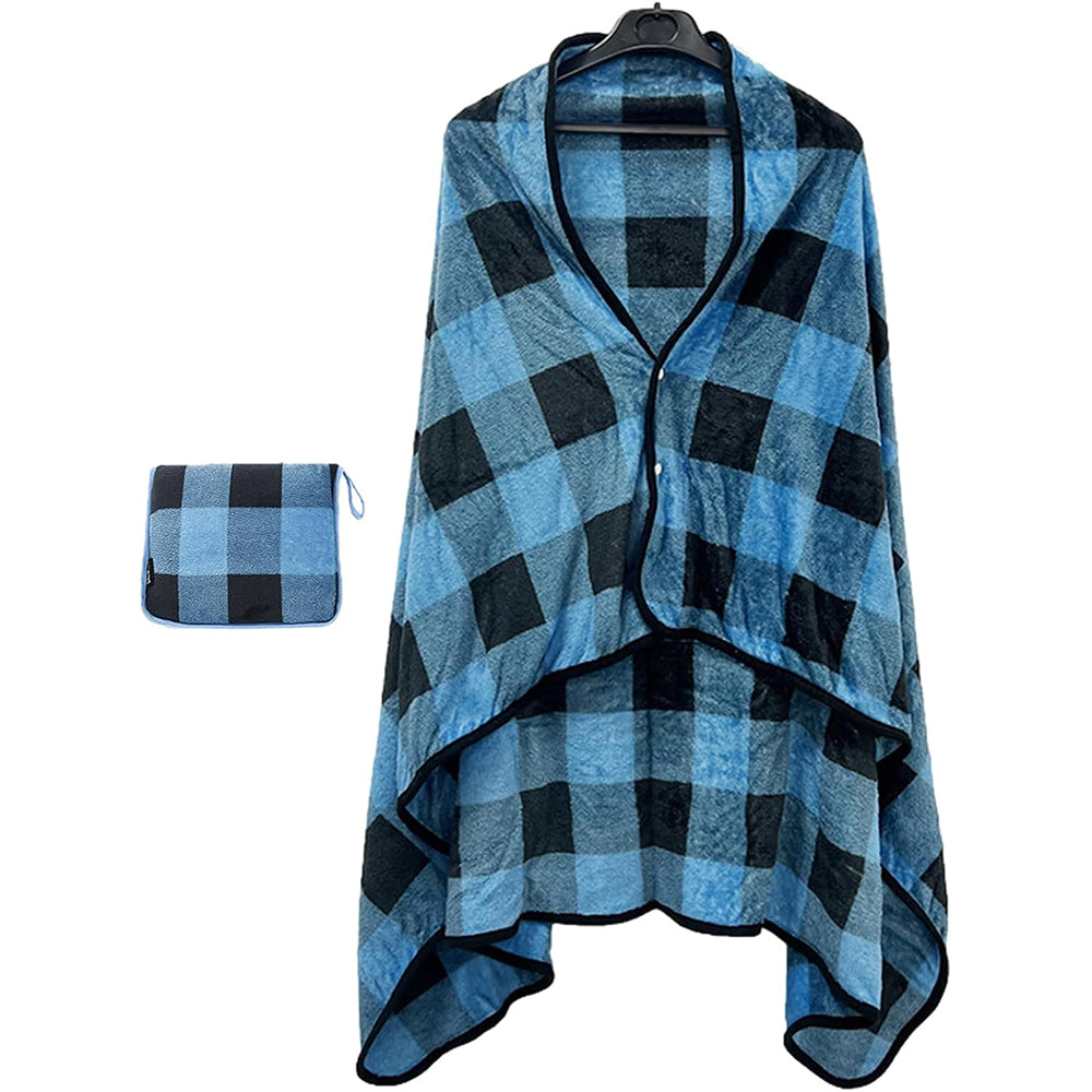 3 in 1 Plane Shawl Blanket Soft Travel Blanket Pillow with Luggage Strap Blue