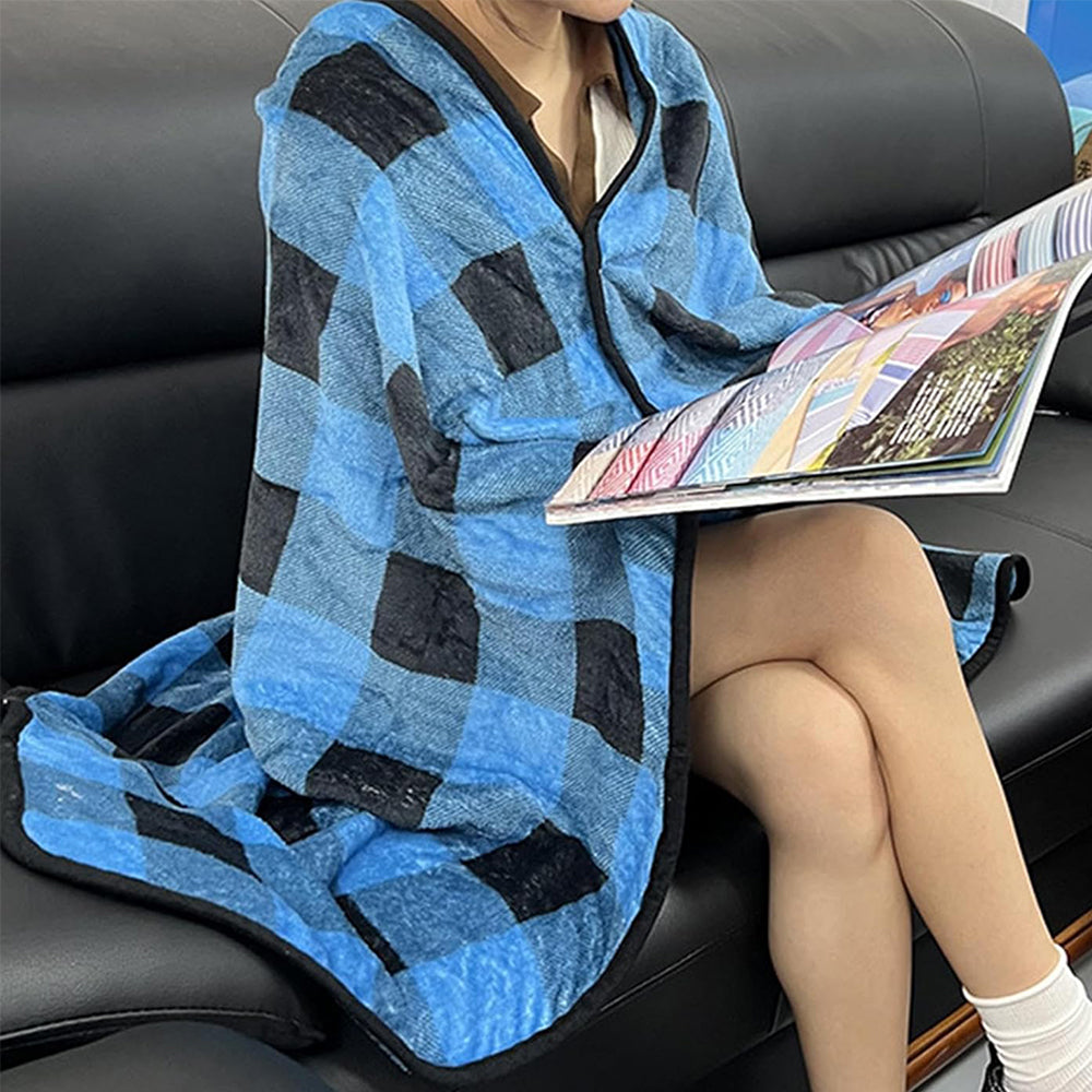 3 in 1 Plane Shawl Blanket Soft Travel Blanket Pillow with Luggage Strap Blue