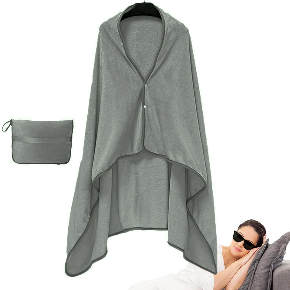 3 in 1 Plane Shawl Blanket Soft Travel Blanket Pillow with Luggage Strap Grey