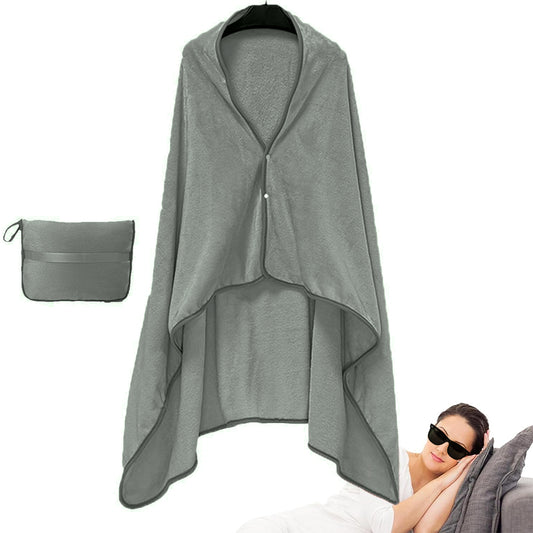 3 in 1 Plane Shawl Blanket Soft Travel Blanket Pillow with Luggage Strap Grey