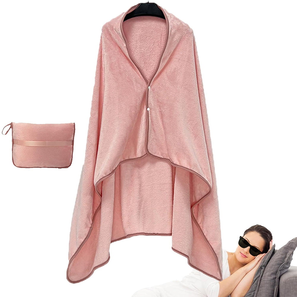 3 in 1 Plane Shawl Blanket Soft Travel Blanket Pillow with Luggage Strap Pink