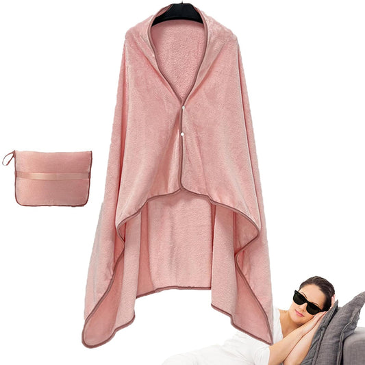 3 in 1 Plane Shawl Blanket Soft Travel Blanket Pillow with Luggage Strap Pink