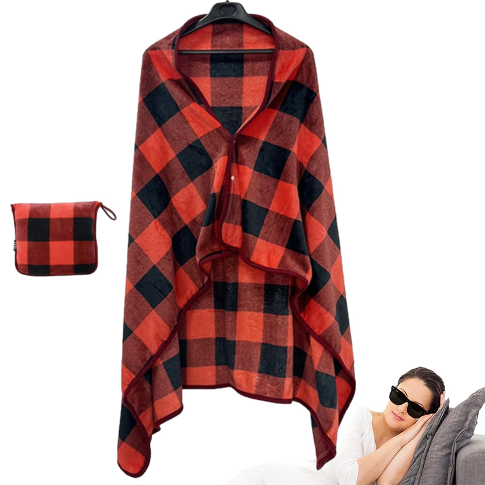 3 in 1 Plane Shawl Blanket Soft Travel Blanket Pillow with Luggage Strap Red