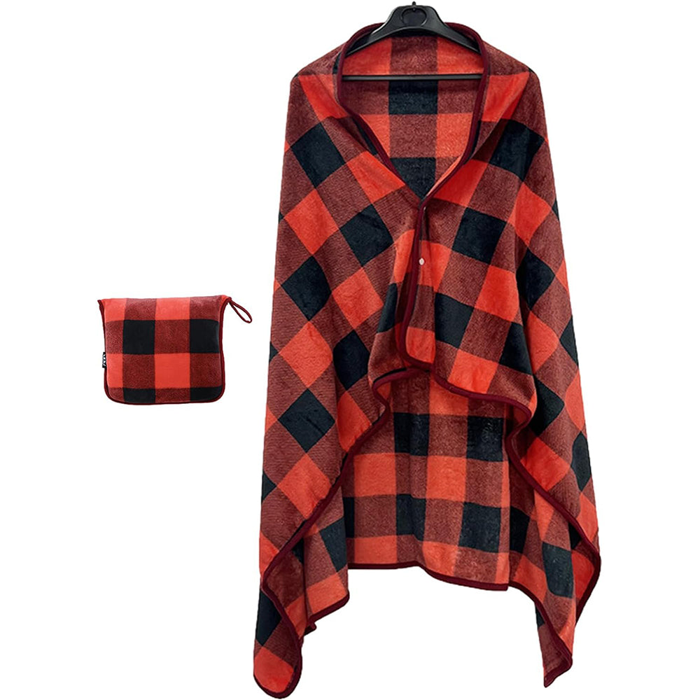 3 in 1 Plane Shawl Blanket Soft Travel Blanket Pillow with Luggage Strap Red